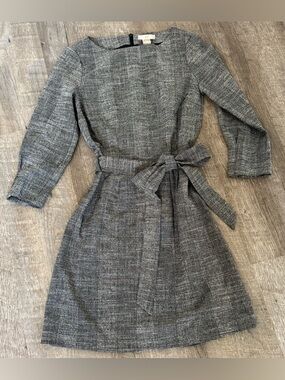 H&M Gray Belted Long Sleeve Belted Houndstooth Dress, US XS, EUR 34
